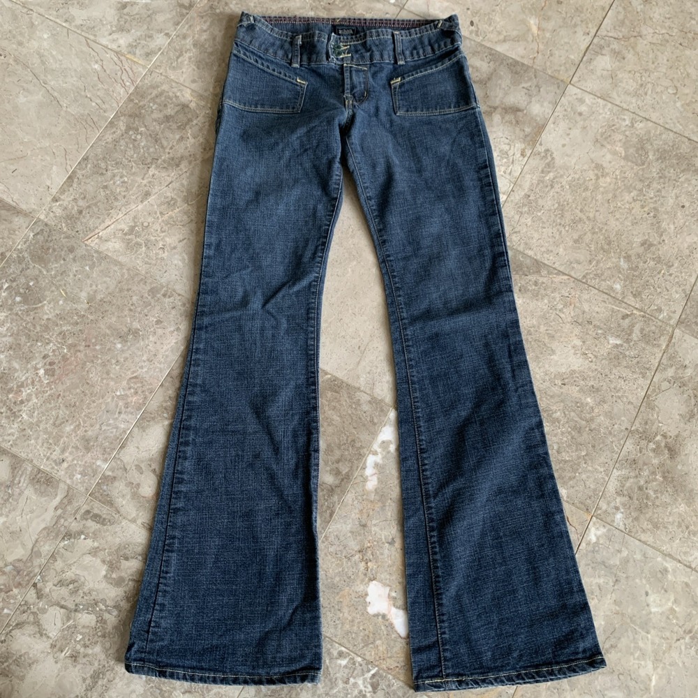 Y2K Vtg Von Dutch Low Rise Flared Bell Bottoms Denim Blue Jeans 28x32 EUC Rare
